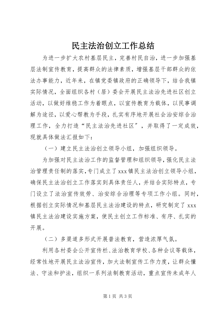 2023年民主法治创建工作总结.docx_第1页