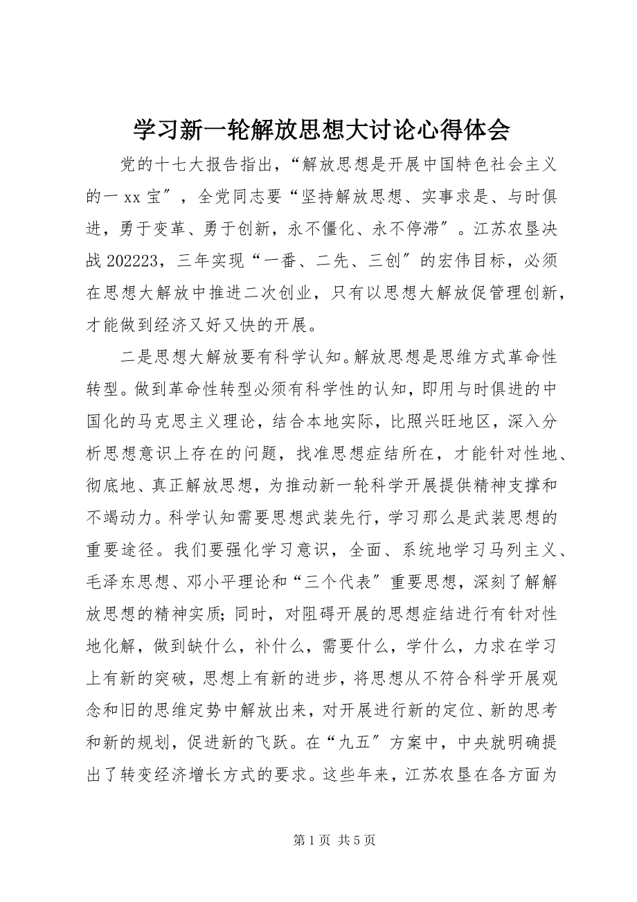 2023年学习新一轮解放思想大讨论心得体会.docx_第1页