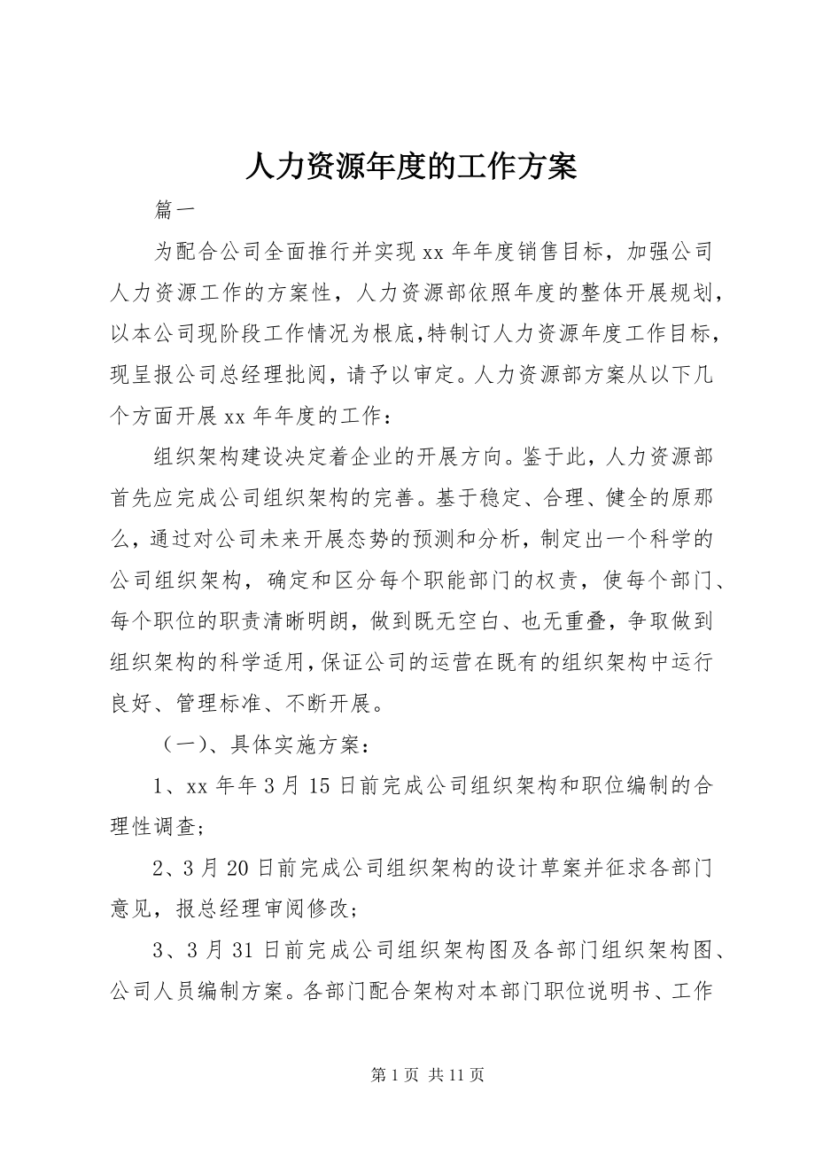 2023年人力资源年度的工作计划.docx_第1页