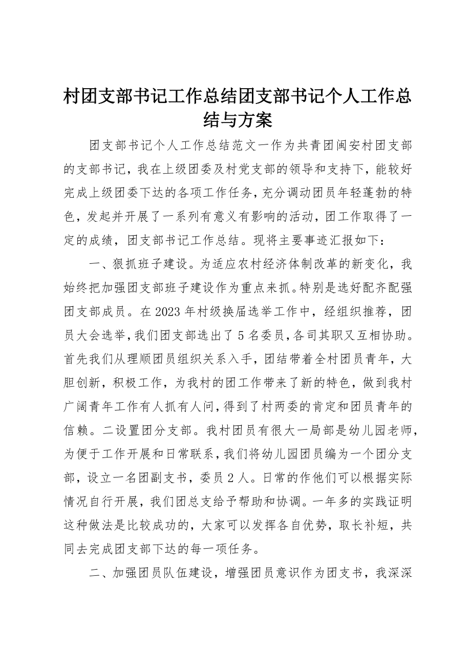 2023年村团支部书记工作总结团支部书记个人工作总结与计划新编.docx_第1页