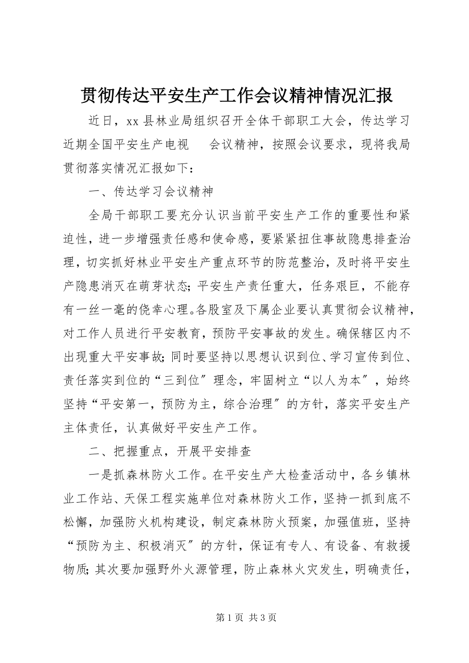 2023年贯彻传达安全生产工作会议精神情况汇报.docx_第1页