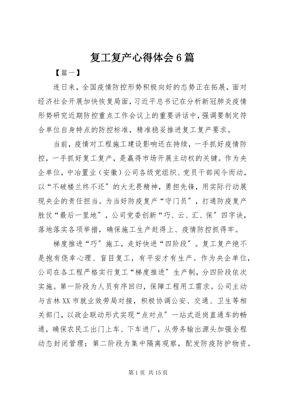 2023年复工复产心得体会6篇.docx_第1页