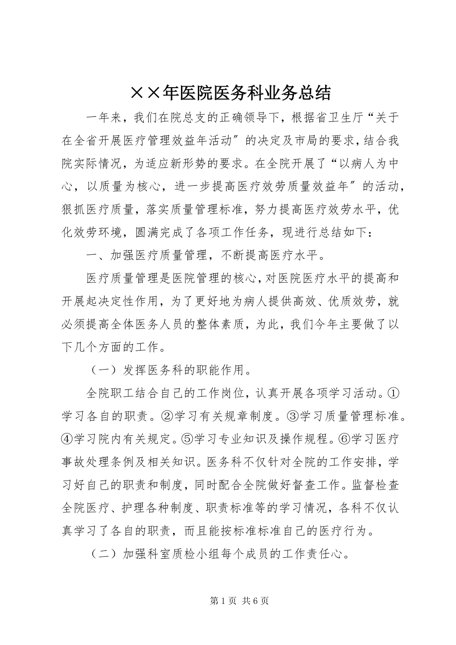 2023年医院医务科业务总结.docx_第1页