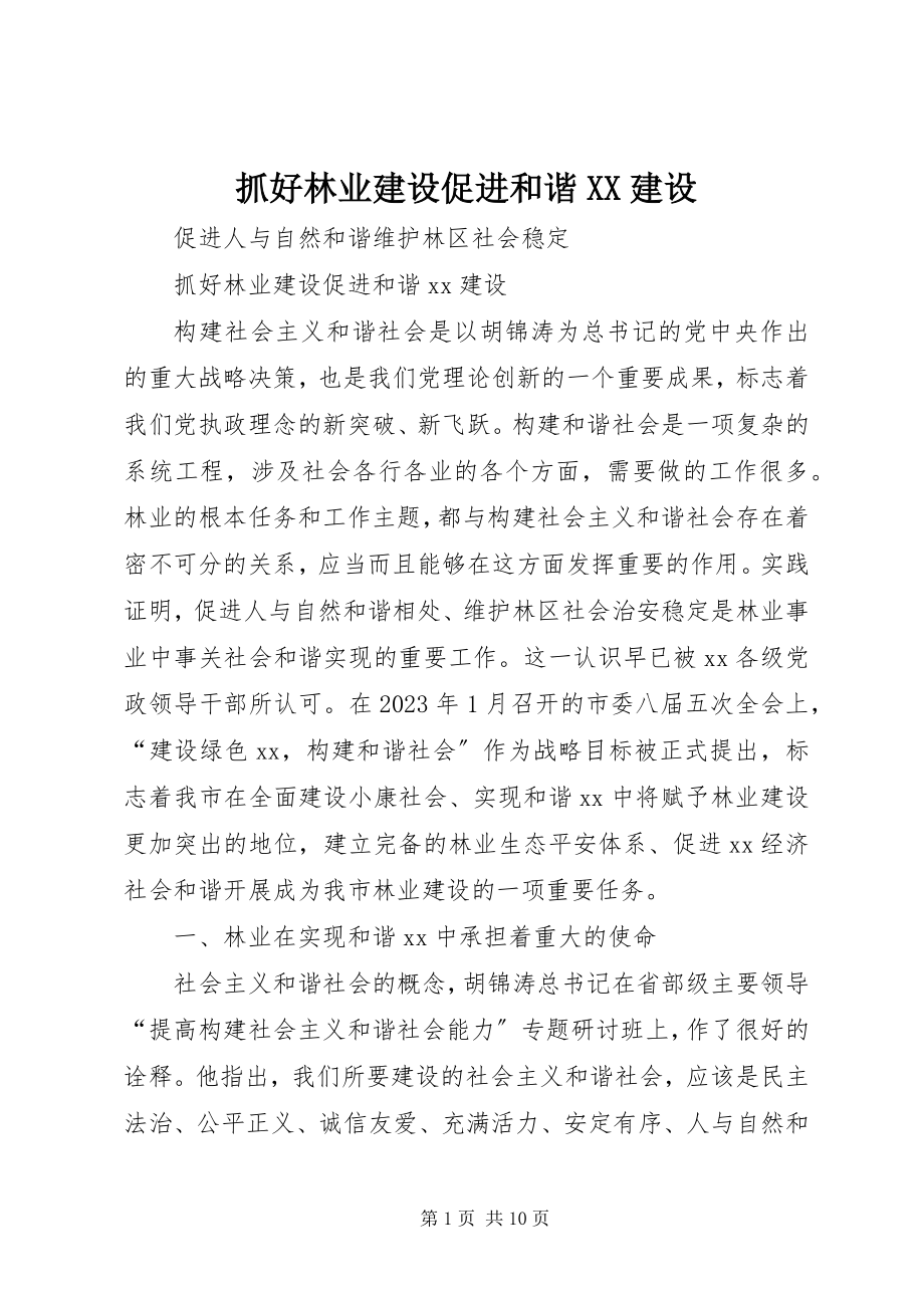 2023年抓好林业建设促进和谐XX建设.docx_第1页