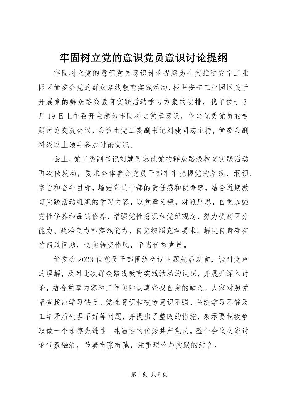 2023年牢固树立党的意识党员意识讨论提纲.docx_第1页