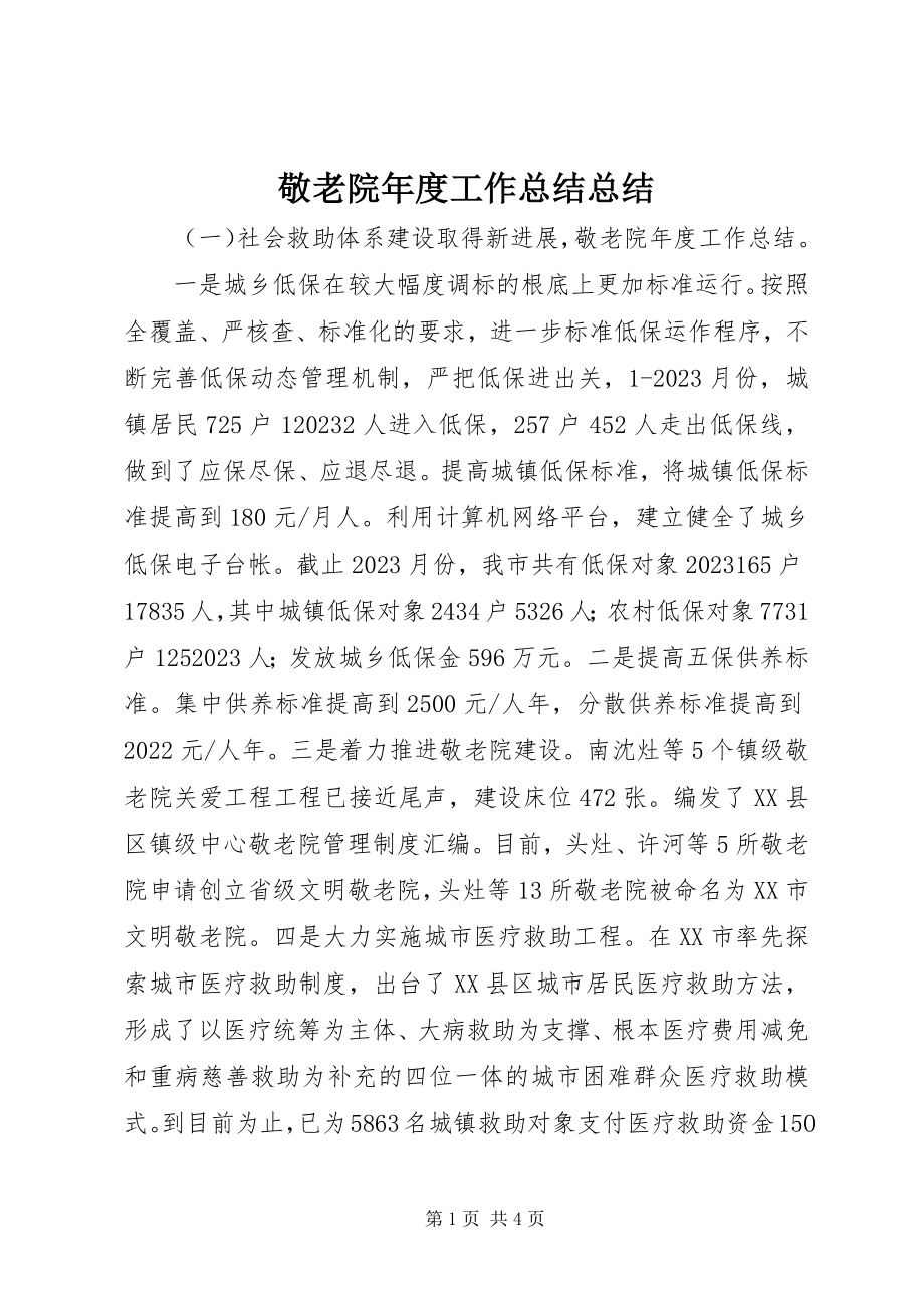 2023年敬老院度工作总结总结.docx_第1页