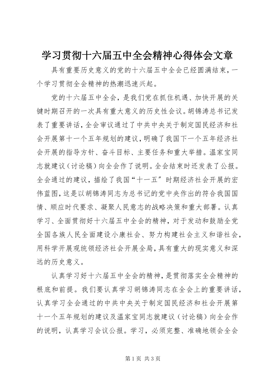 2023年学习贯彻十六届五中全会精神心得体会文章.docx_第1页