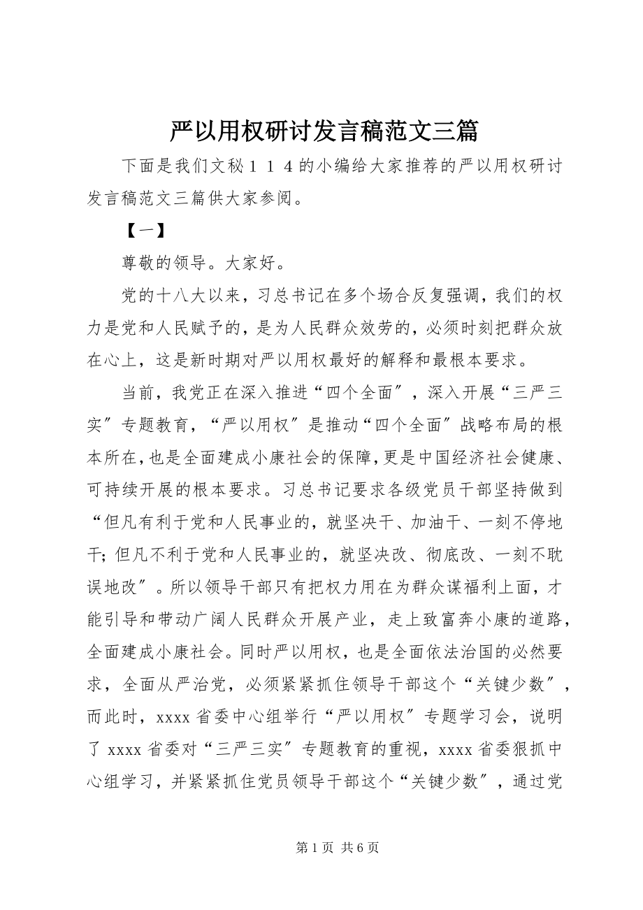 2023年严以用权研讨讲话稿三篇2.docx_第1页