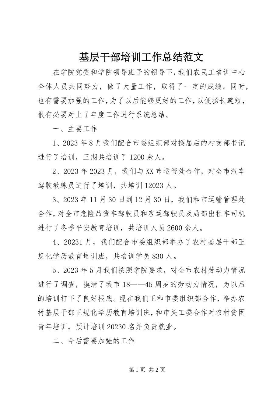 2023年基层干部培训工作总结.docx_第1页