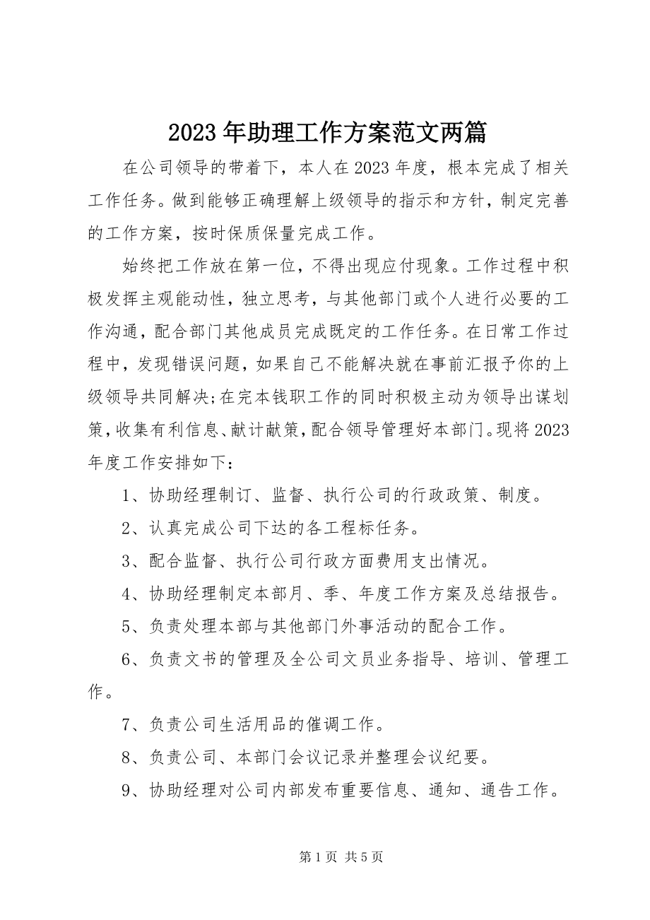 2023年助理工作计划两篇.docx_第1页