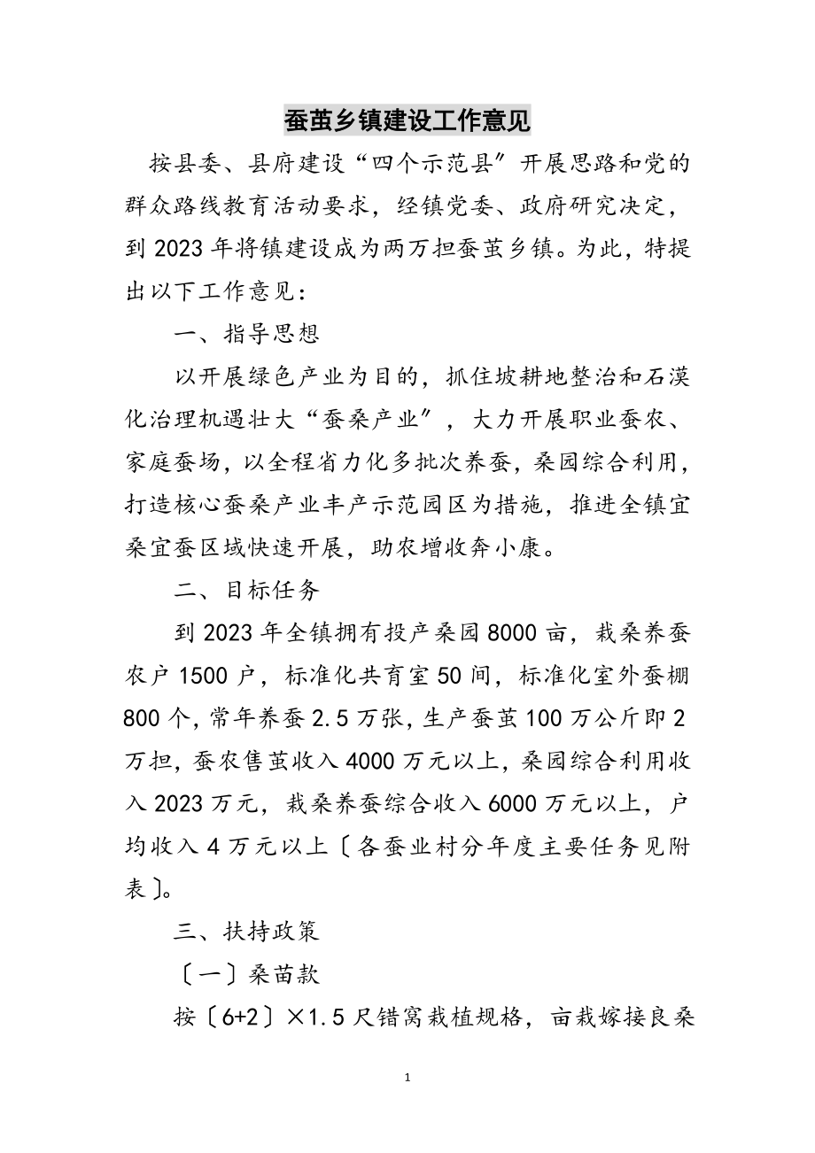 2023年蚕茧乡镇建设工作意见范文.doc_第1页