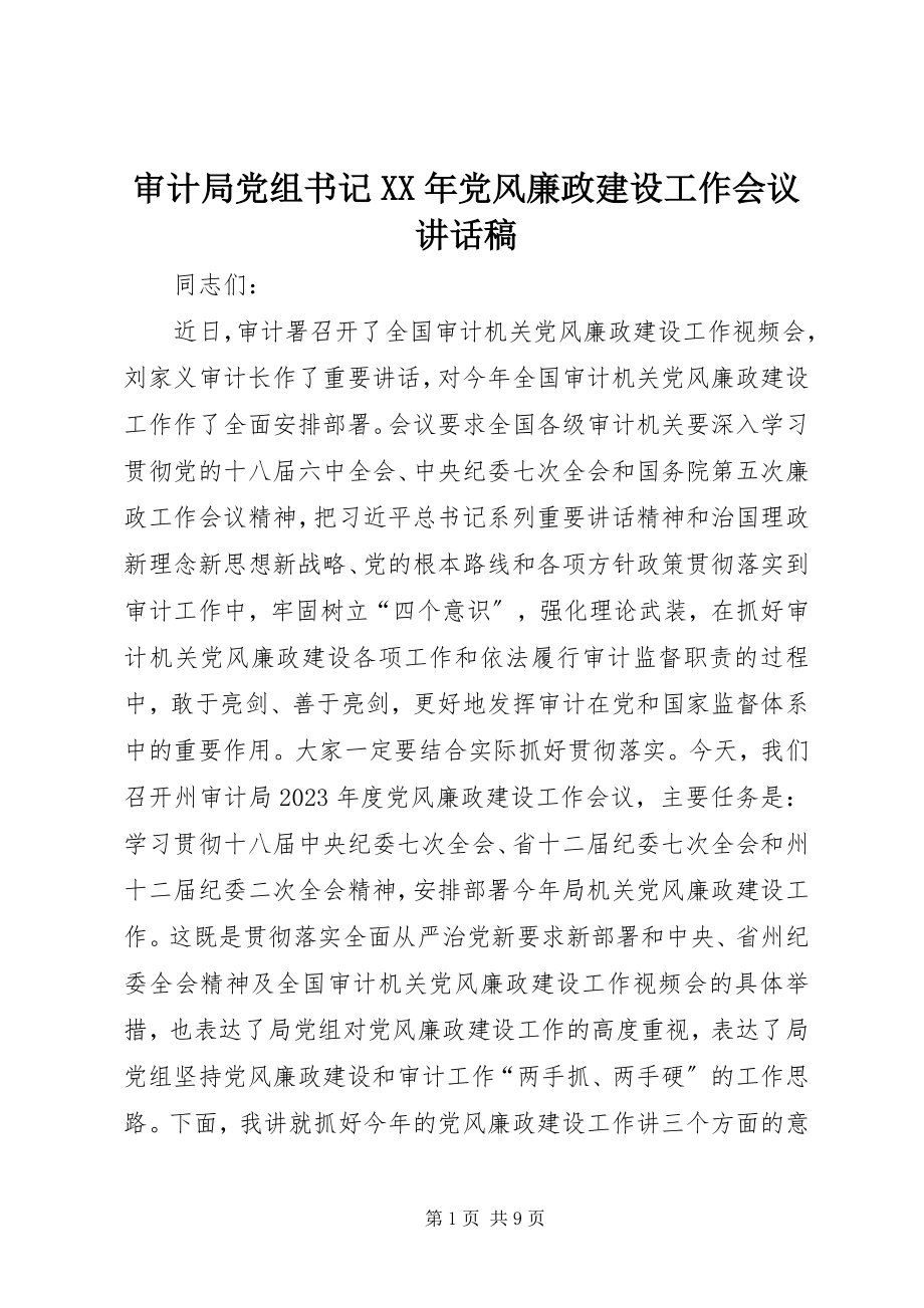 2023年审计局党组书记党风廉政建设工作会议致辞稿.docx_第1页