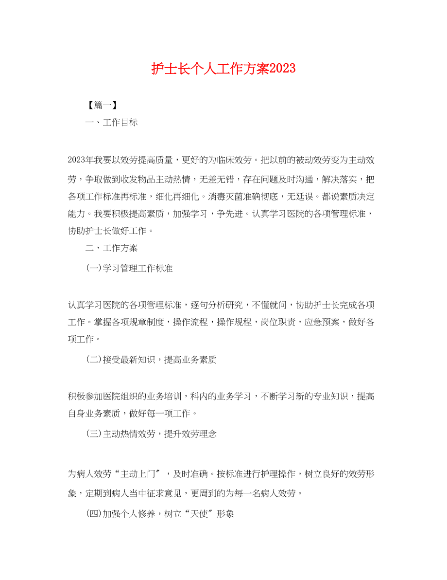 2023年护士长个人工作计划.docx_第1页