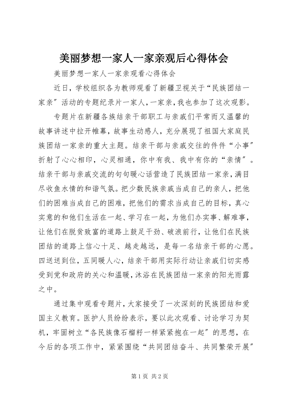 2023年《美丽梦想一家人一家亲》观后心得体会新编.docx_第1页