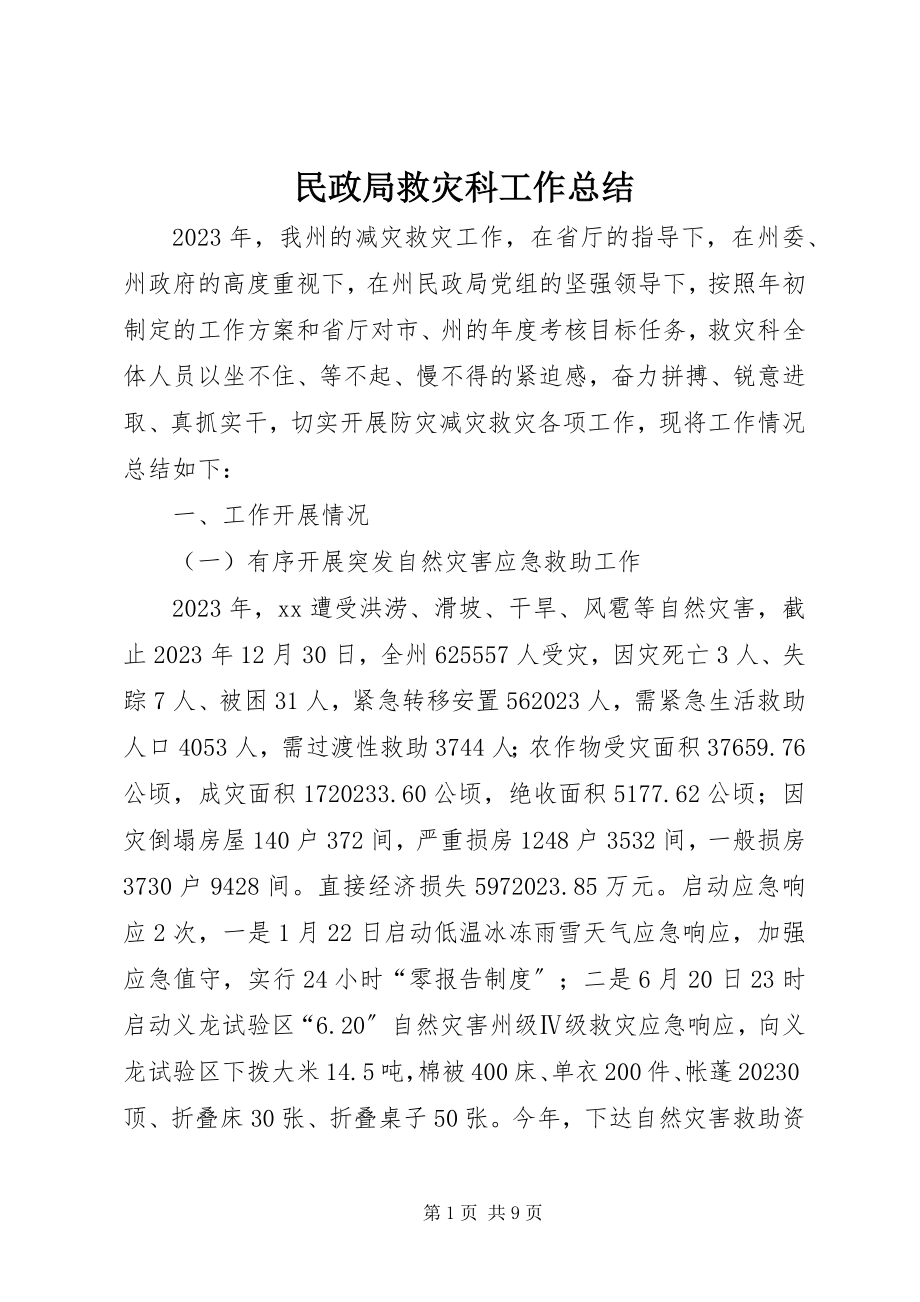 2023年民政局救灾科工作总结.docx_第1页