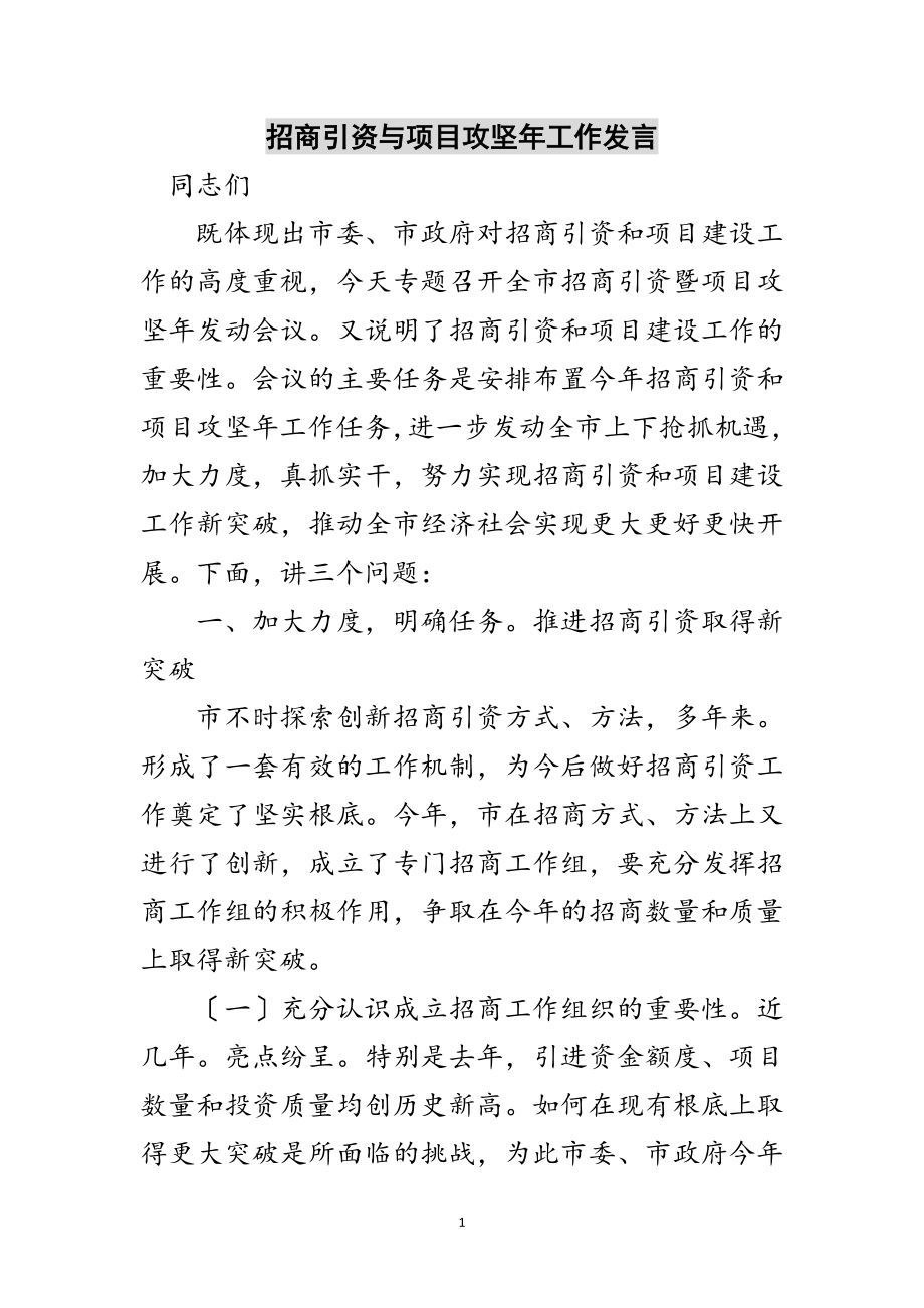 2023年招商引资与项目攻坚年工作发言范文.doc_第1页