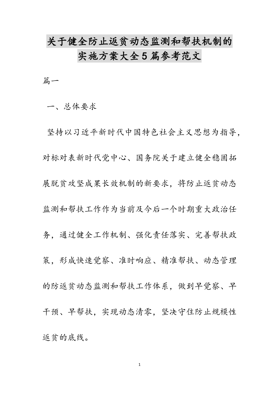 2023年关于健全防止返贫动态监测和帮扶机制的实施方案大全.doc_第1页