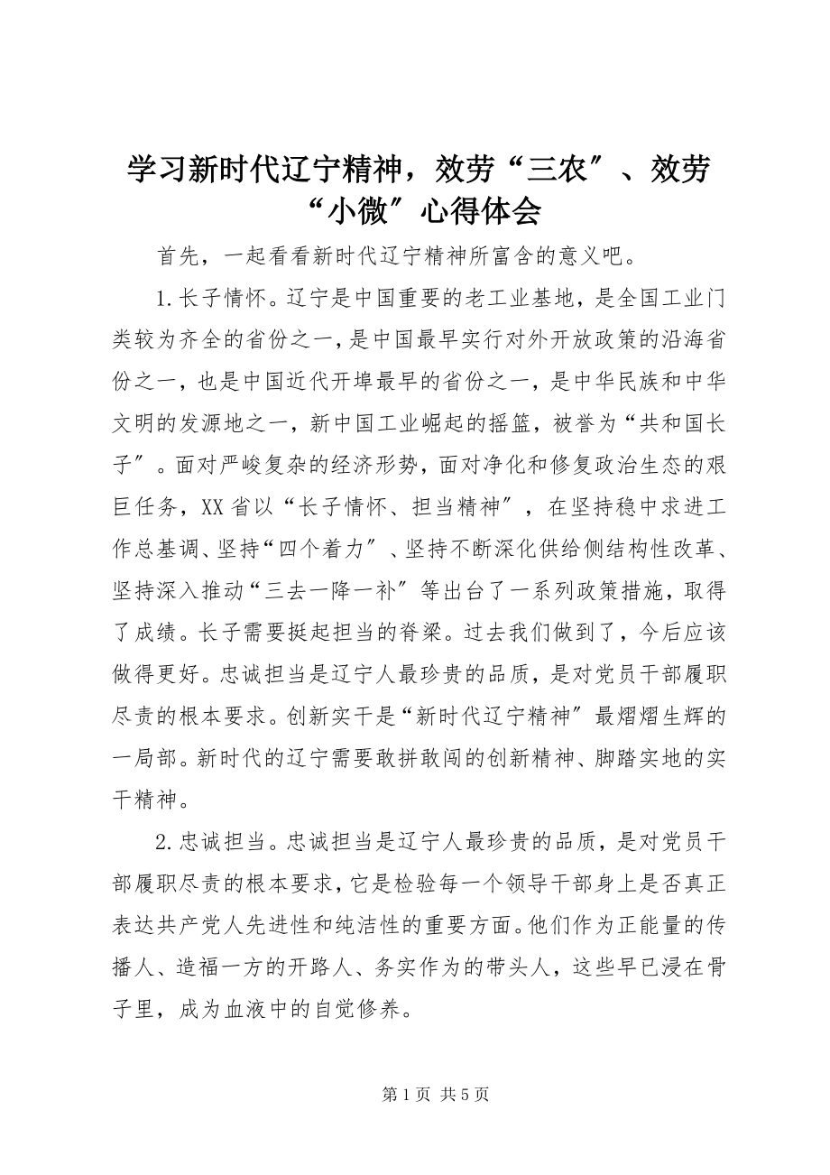 2023年学习新时代辽宁精神服务“三农”服务“小微”心得体会2.docx_第1页