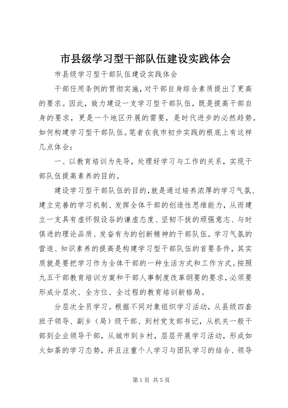 2023年市县级学习型干部队伍建设实践体会.docx_第1页