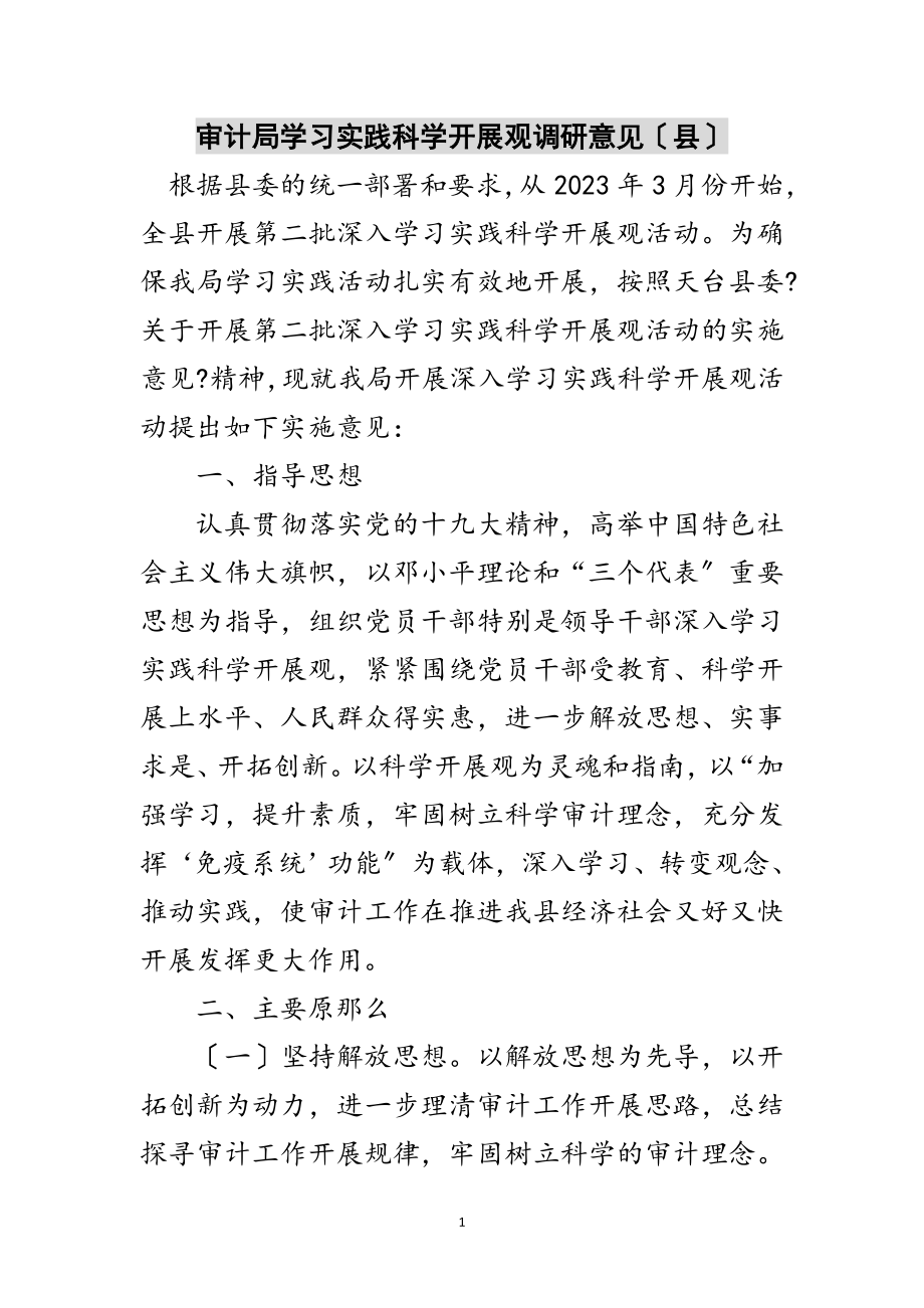 2023年审计局学习实践科学发展观调研意见（县）范文.doc_第1页