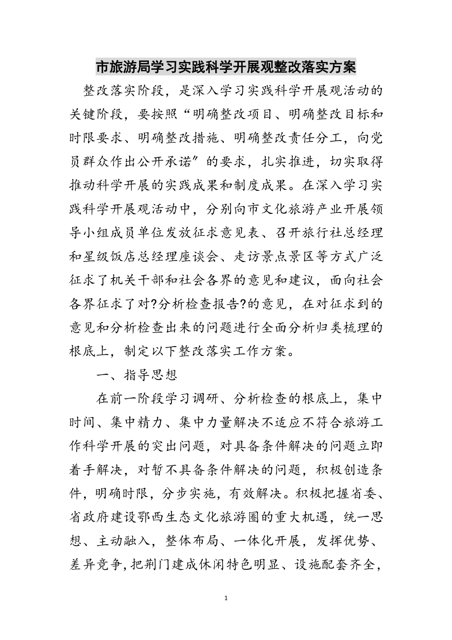 2023年市旅游局学习实践科学发展观整改落实方案范文.doc_第1页