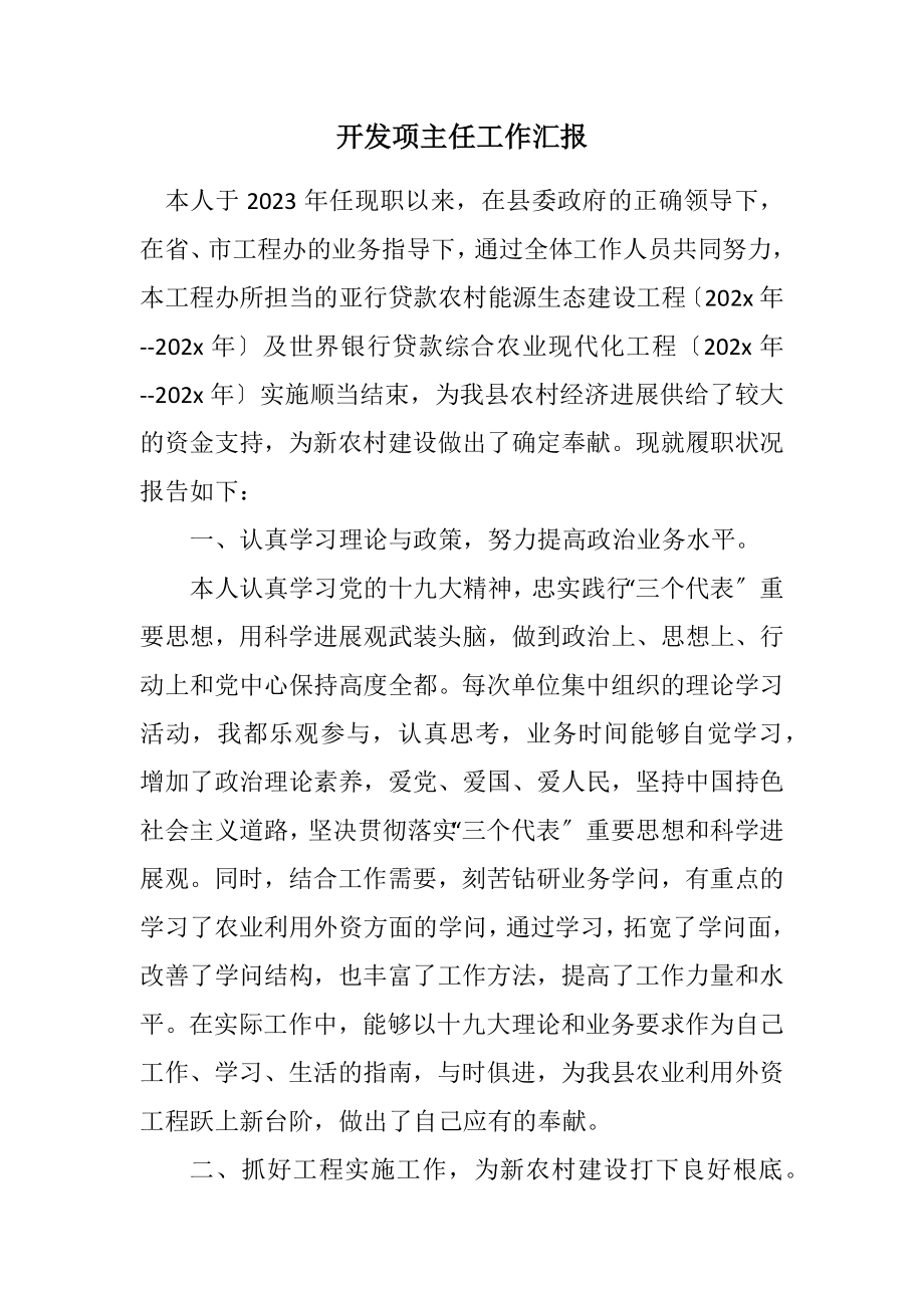 2023年开发项主任工作汇报.docx_第1页