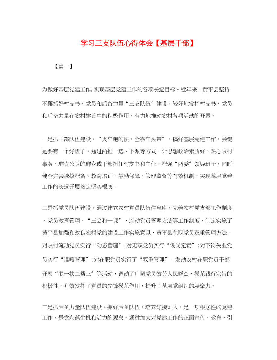 2023年学习三支队伍心得体会【基层干部】.docx_第1页