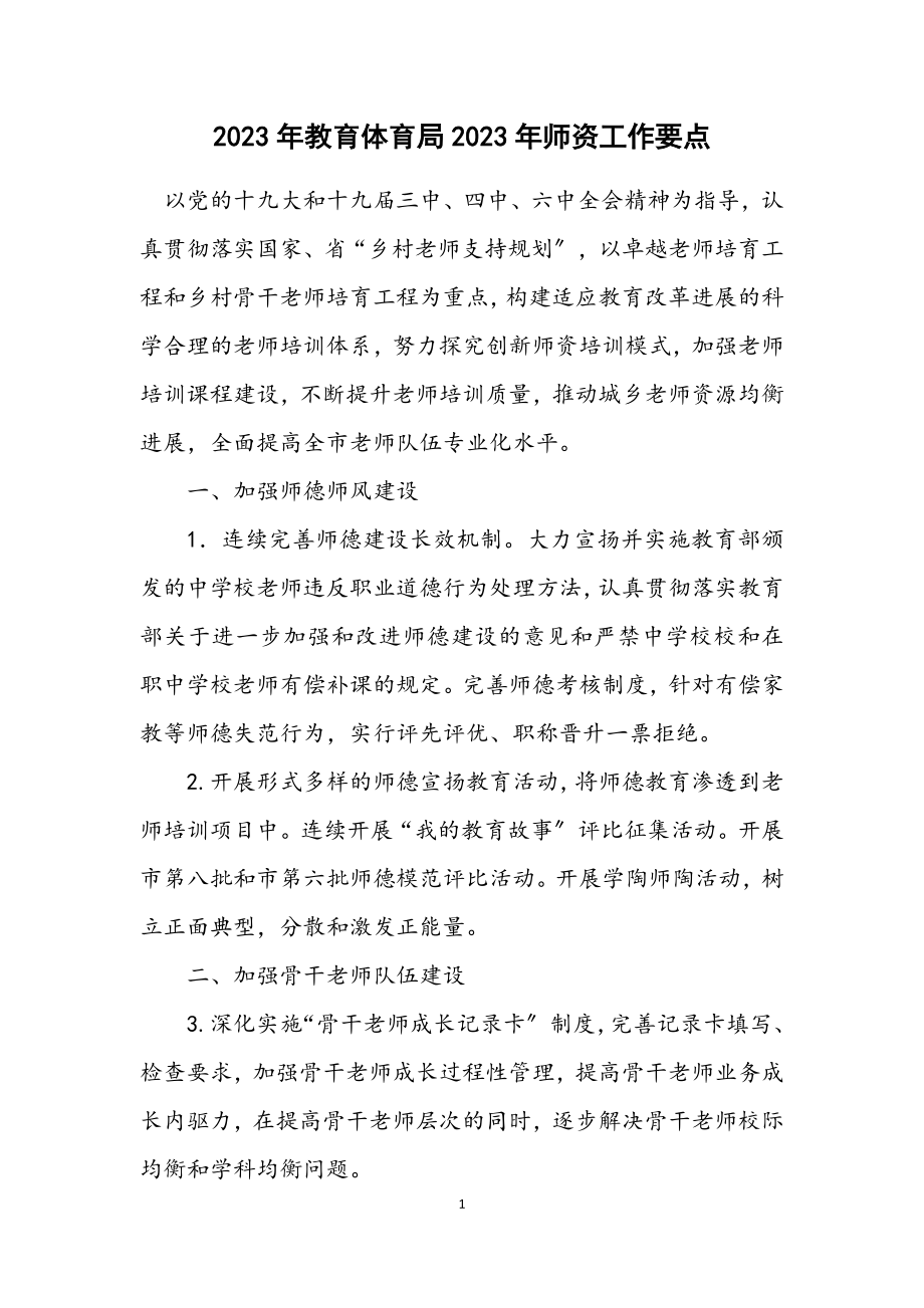 2023年教育局2023年师资工作要点.docx_第1页