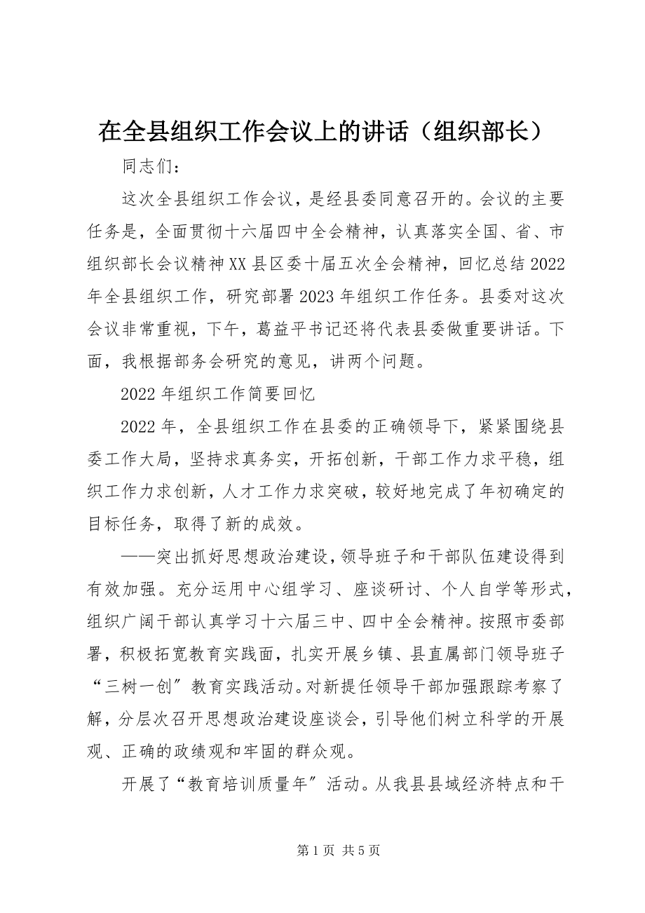 2023年在全县组织工作会议上的讲话（组织部长）.docx_第1页