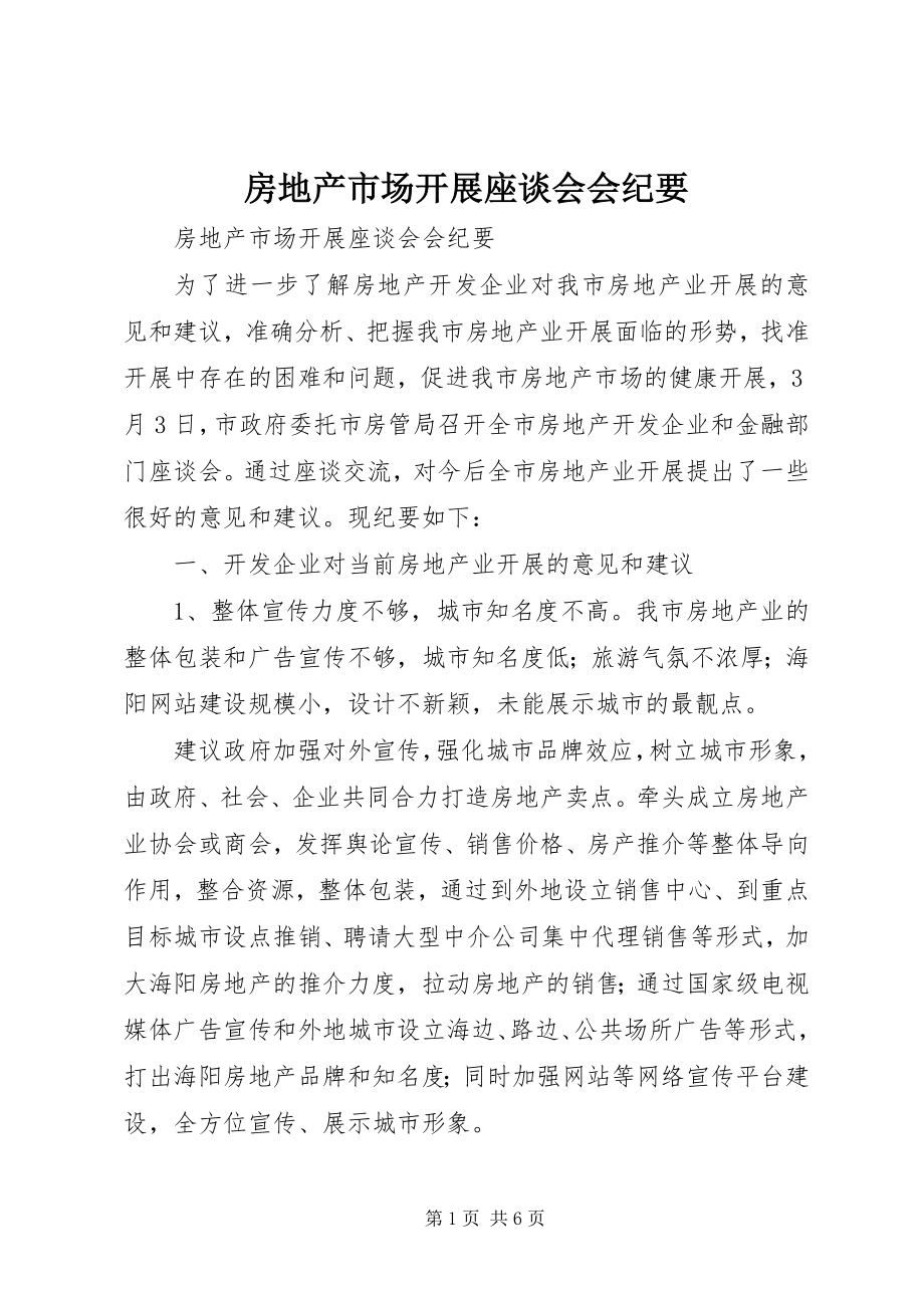 2023年房地产市场发展座谈会会纪要.docx_第1页