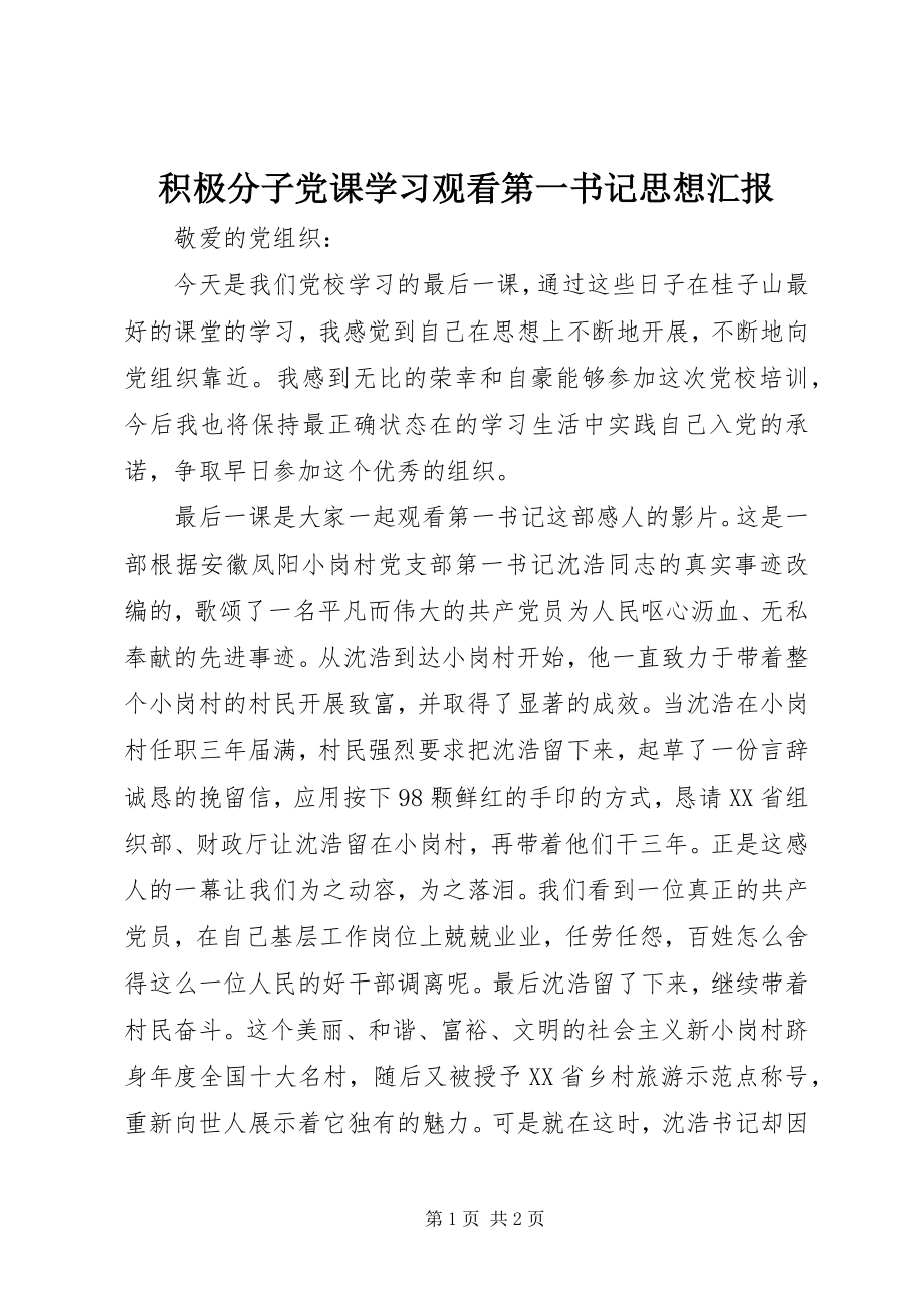 2023年积极分子党课学习观看《第一书记》思想汇报.docx_第1页