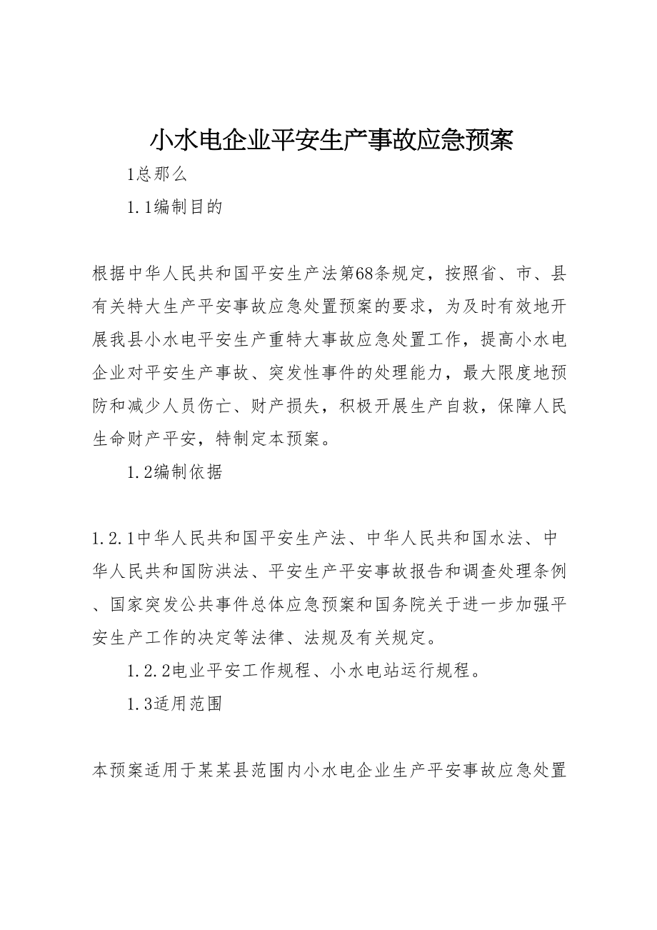 2023年小水电企业安全生产事故应急预案.doc_第1页