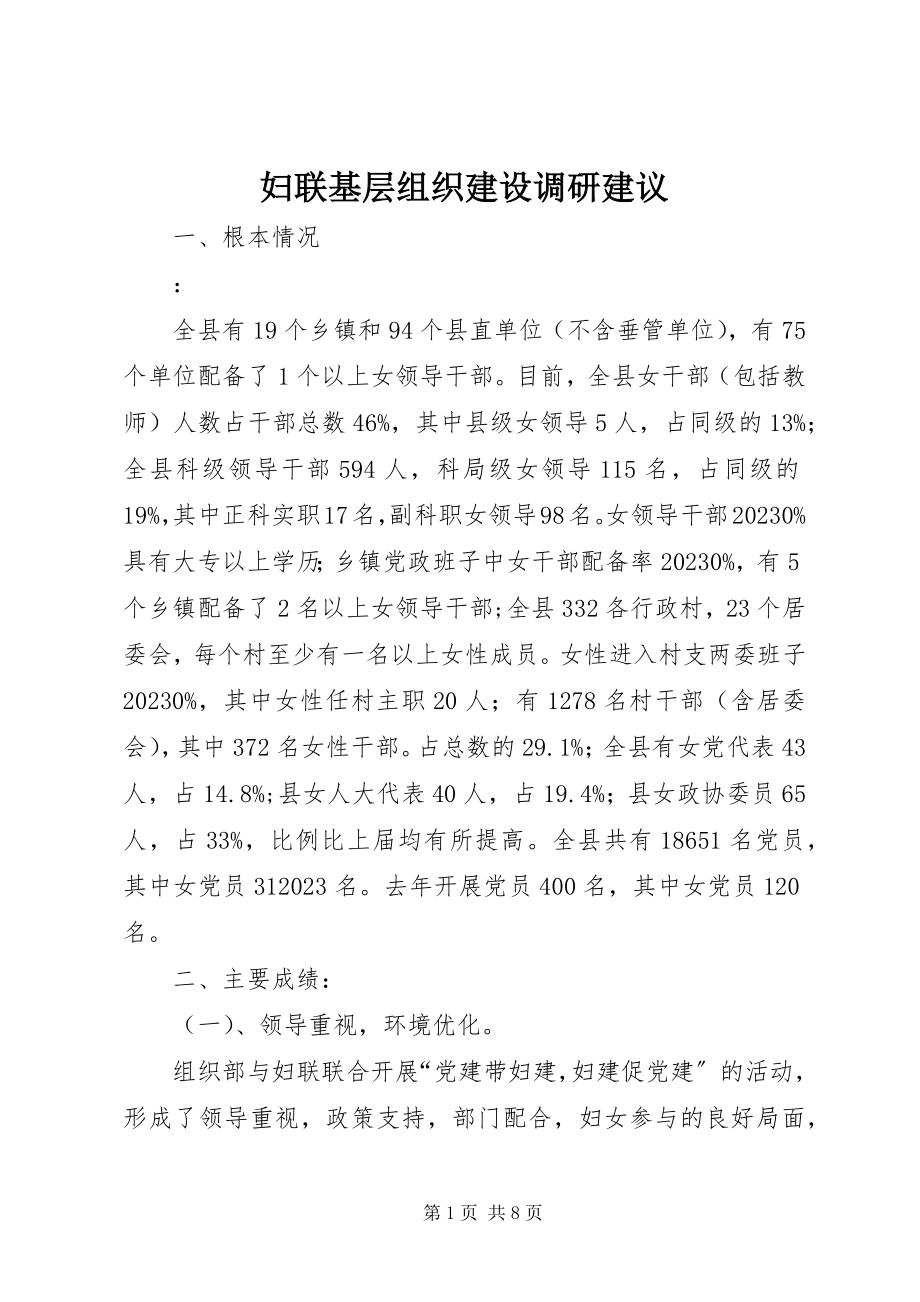 2023年妇联基层组织建设调研建议.docx_第1页