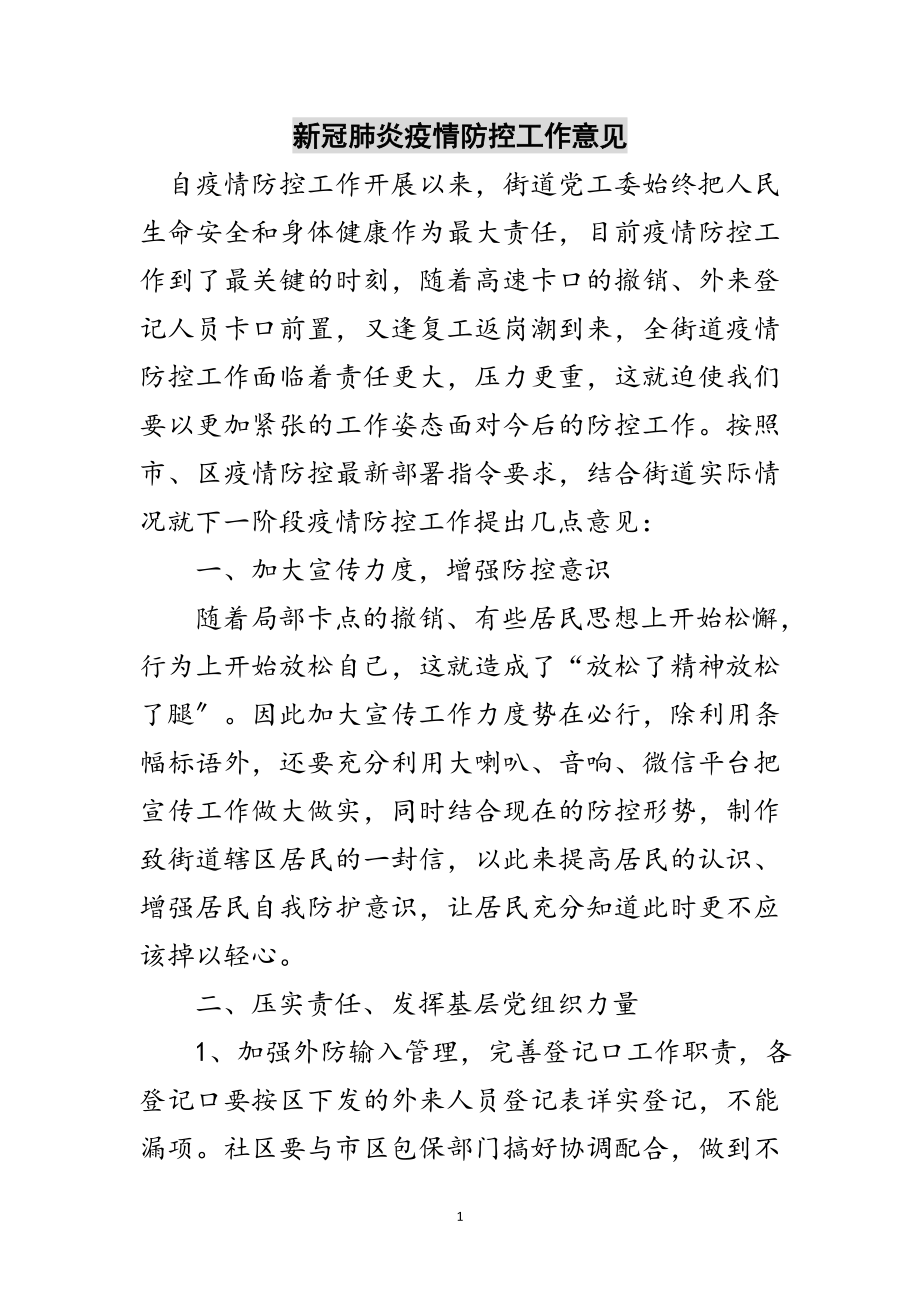 2023年新冠肺炎疫情防控工作意见范文.doc_第1页