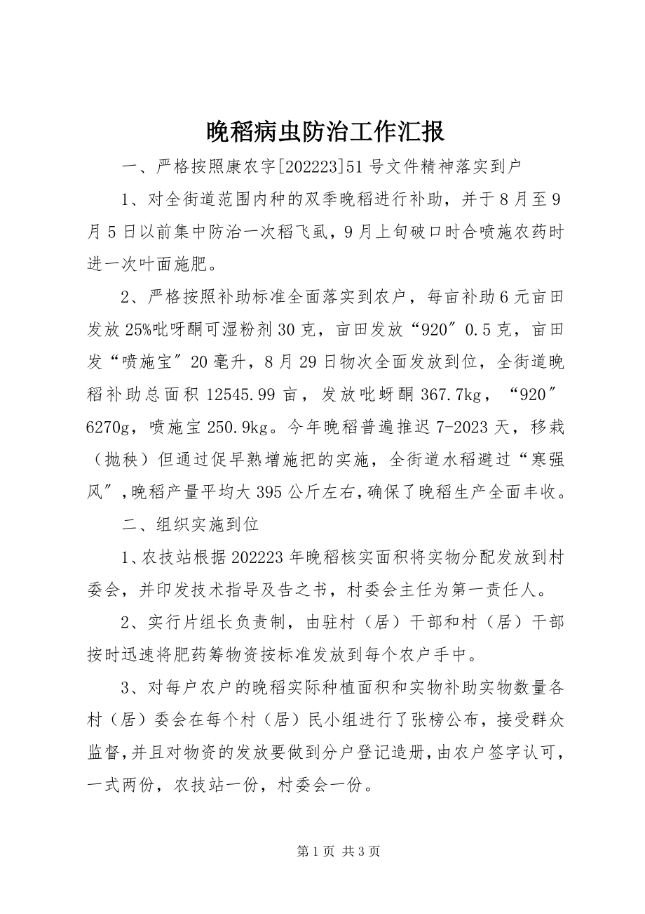 2023年晚稻病虫防治工作汇报.docx_第1页