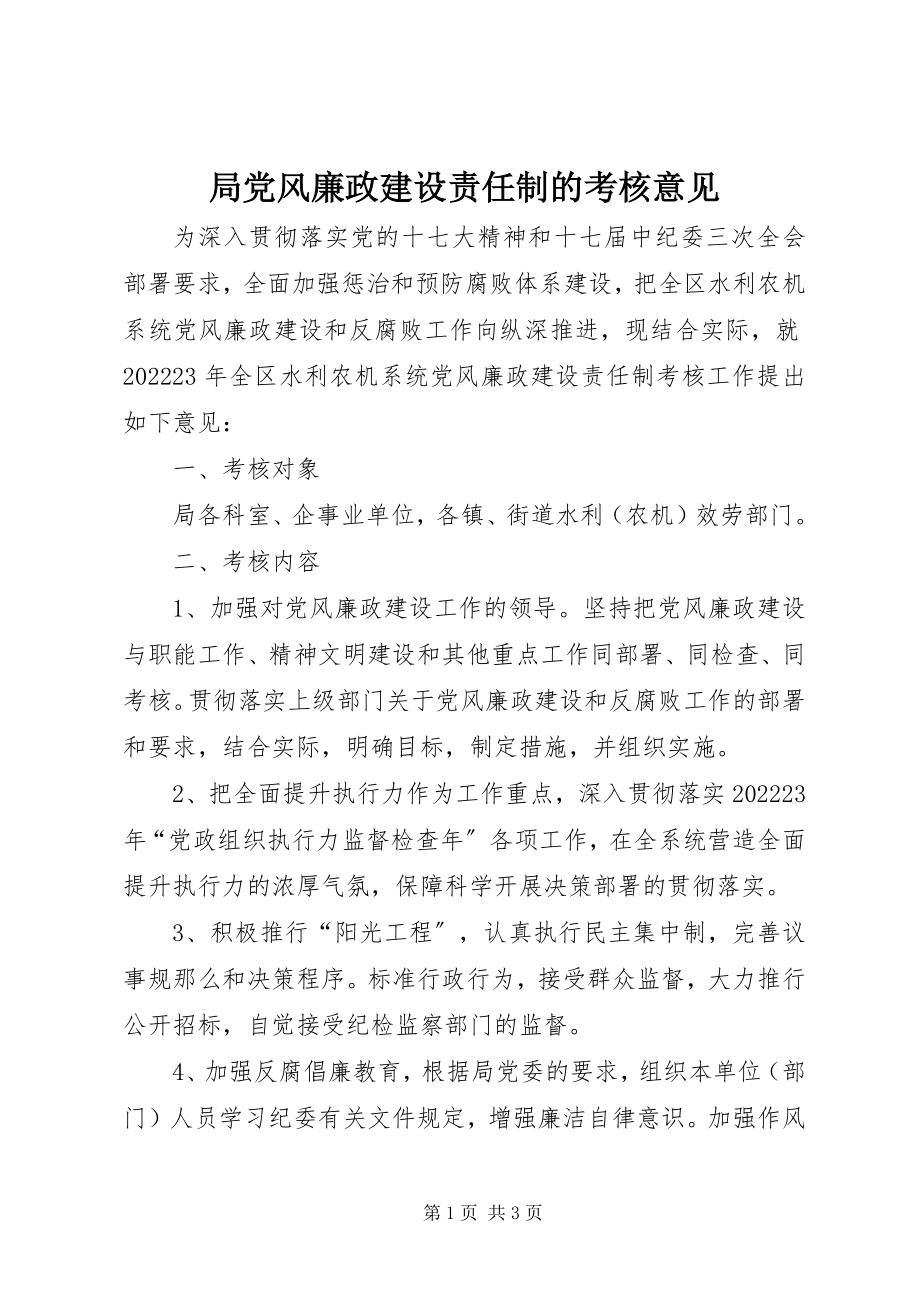 2023年局党风廉政建设责任制的考核意见.docx_第1页