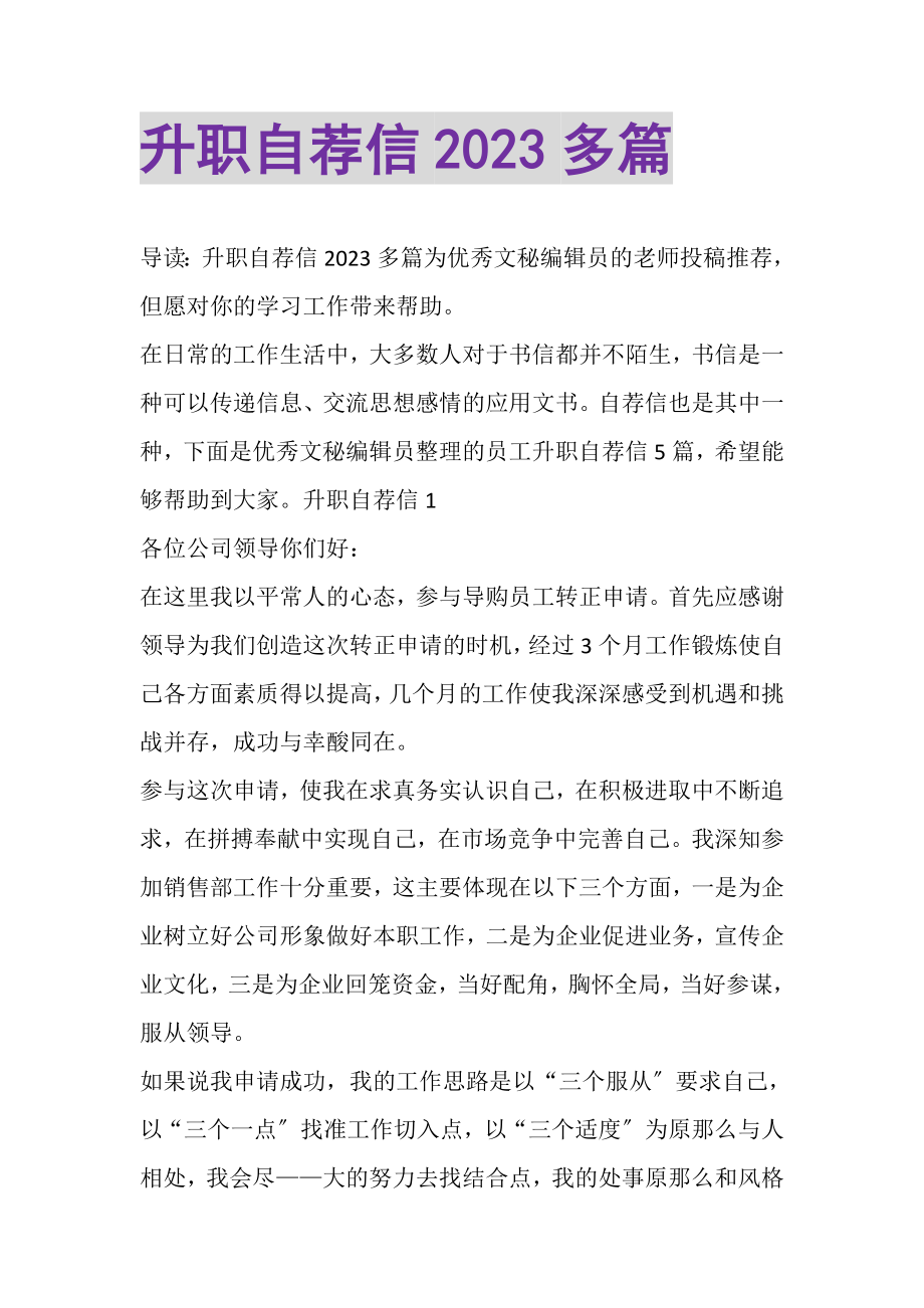 2023年升职自荐信多篇.doc_第1页