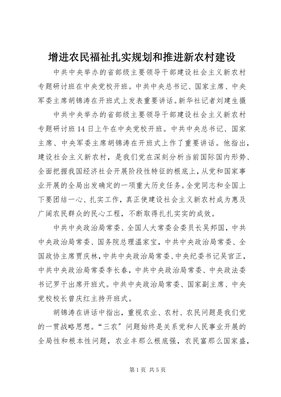 2023年增进农民福祉扎实规划和推进新农村建设.docx_第1页