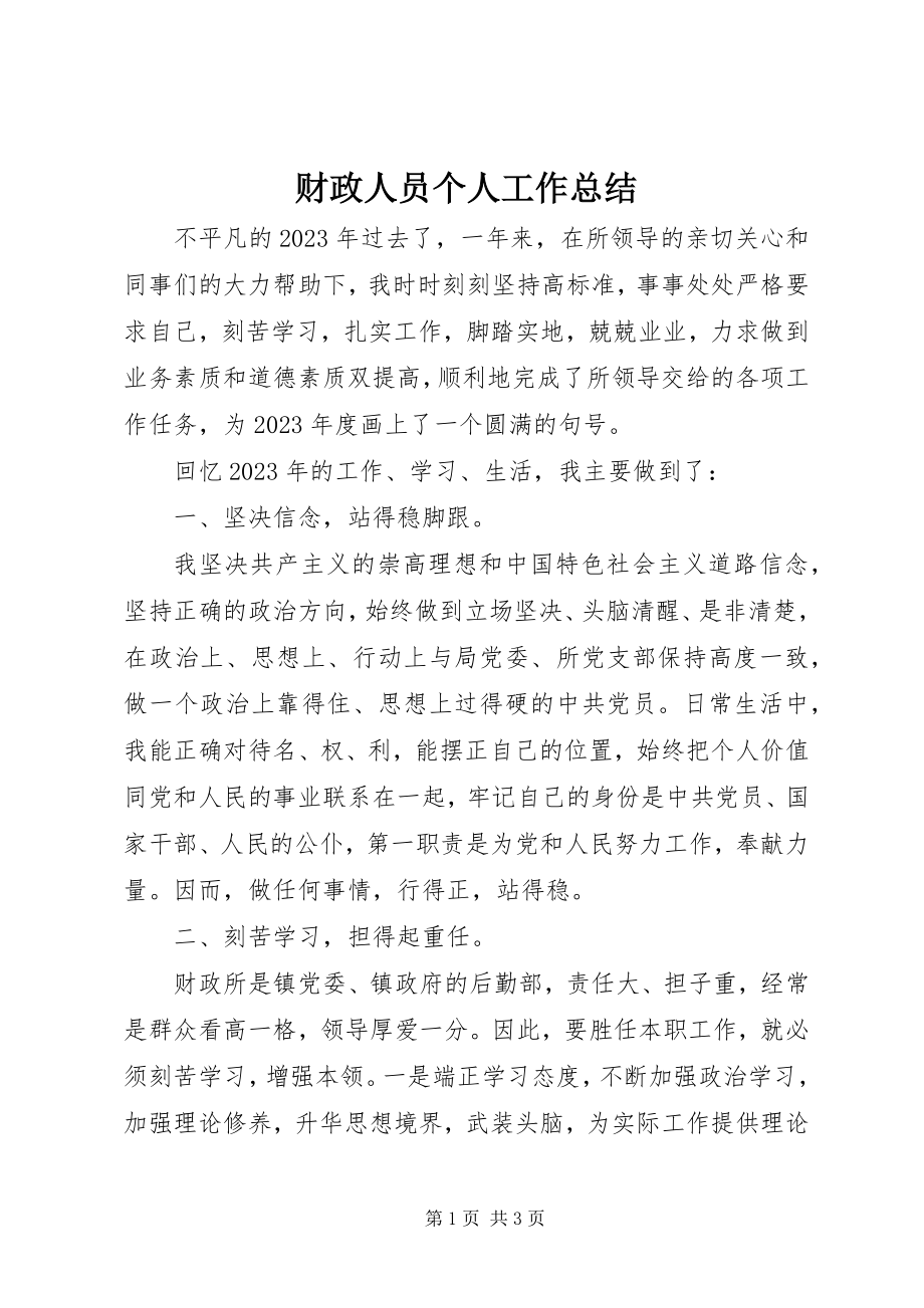 2023年财政人员个人工作总结.docx_第1页