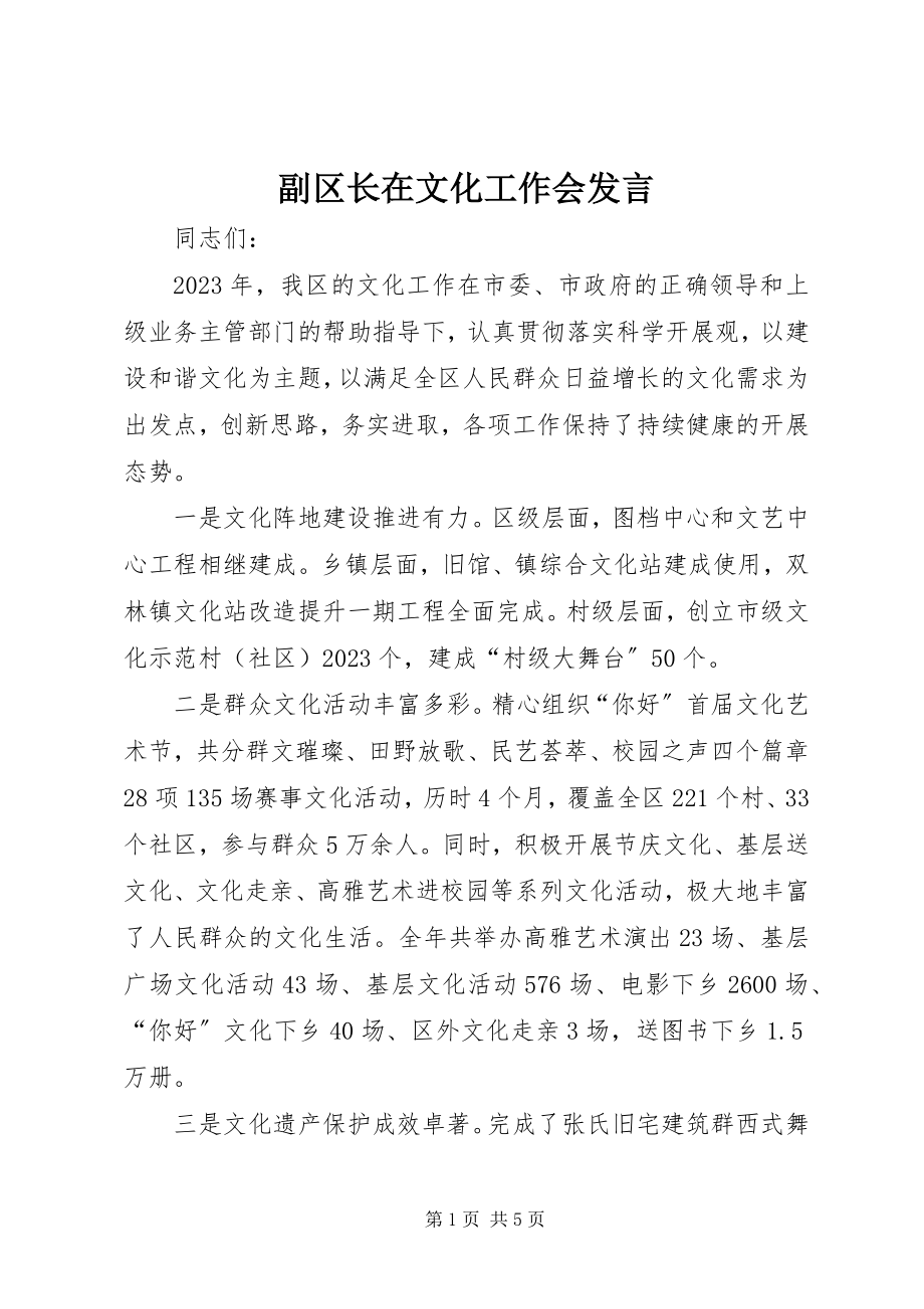 2023年副区长在文化工作会讲话.docx_第1页