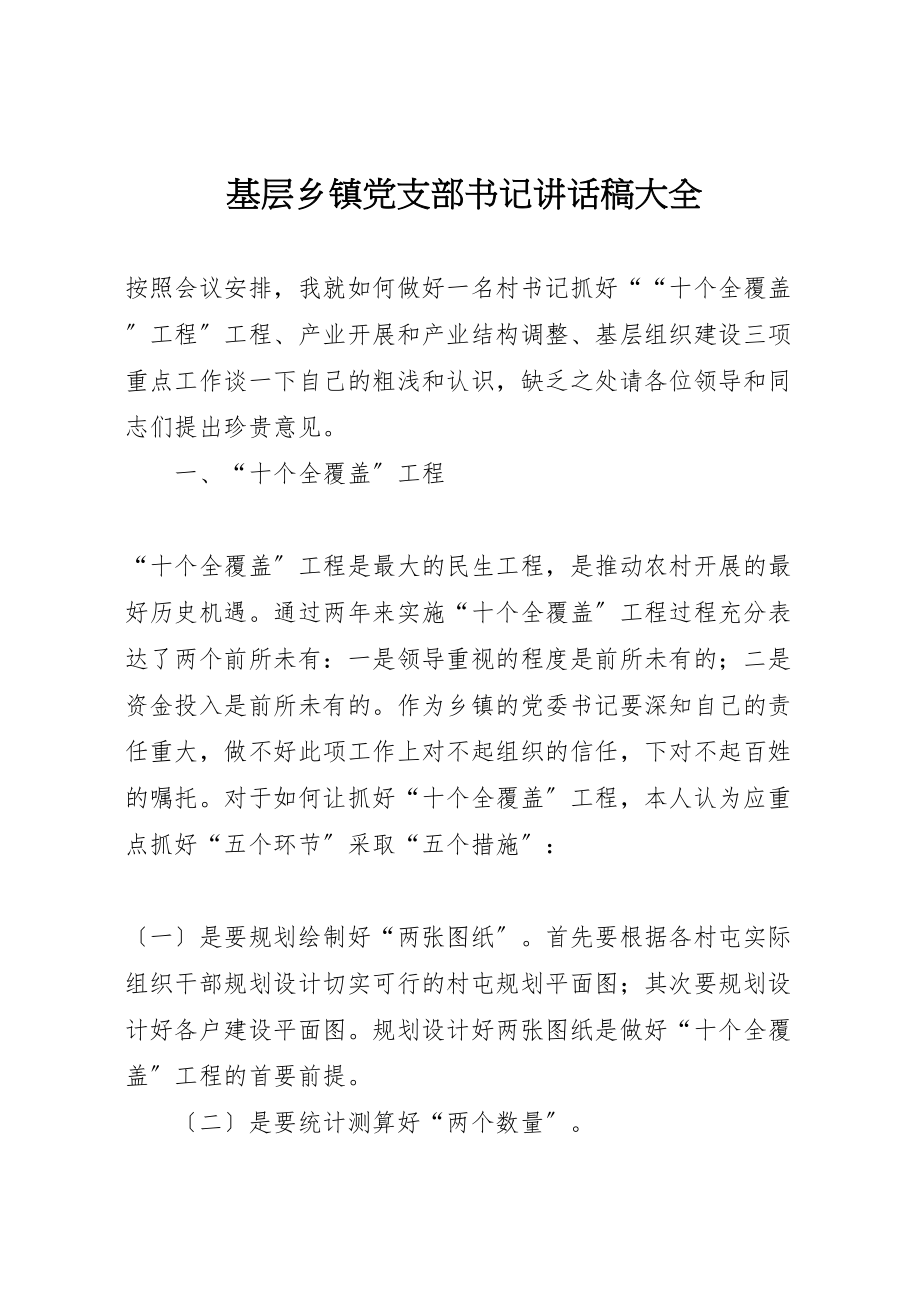 2023年基层乡镇党支部书记致辞稿大全新编.doc_第1页