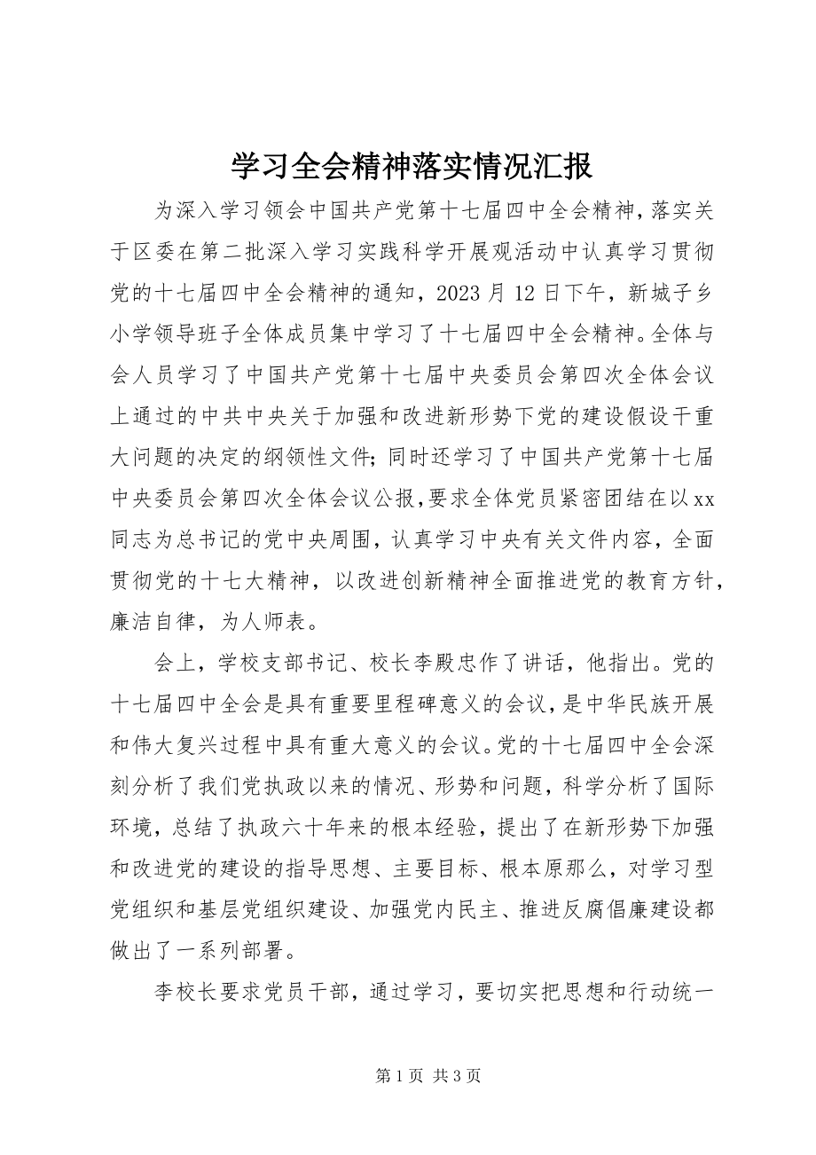 2023年学习全会精神落实情况汇报.docx_第1页