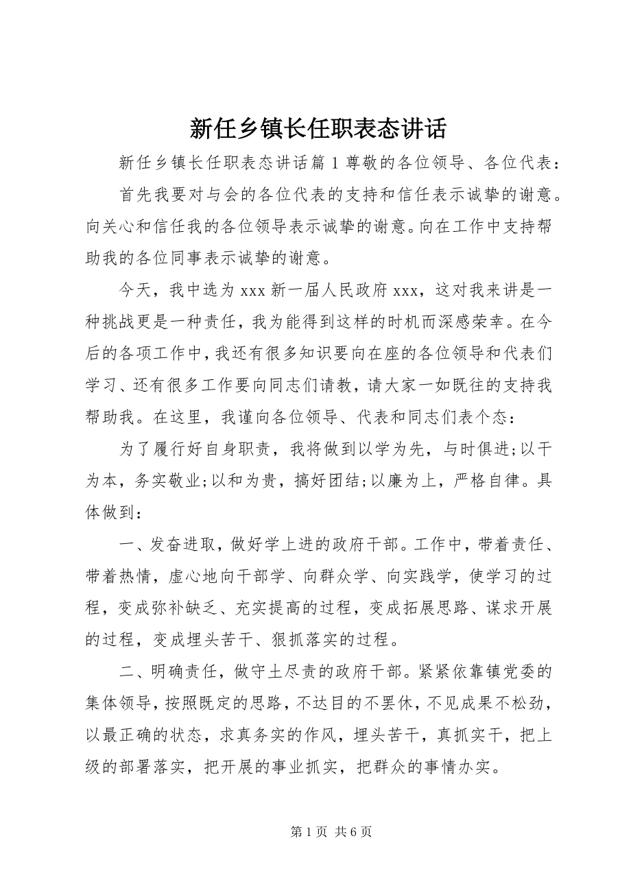 2023年新任乡镇长任职表态致辞.docx_第1页