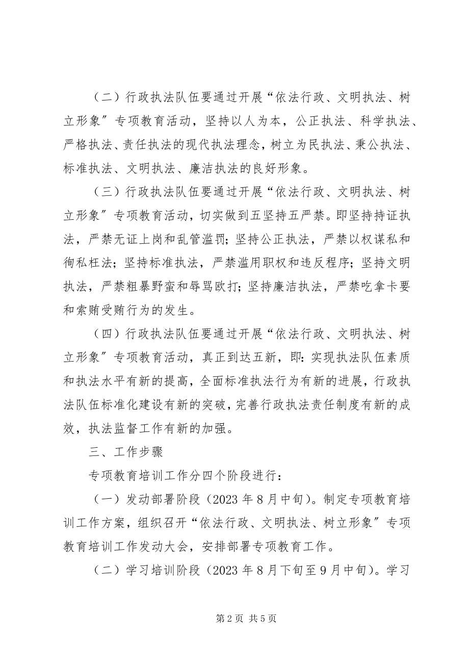 2023年依法行政文明执法树立形象专项教育培训工作实施方案.docx_第2页