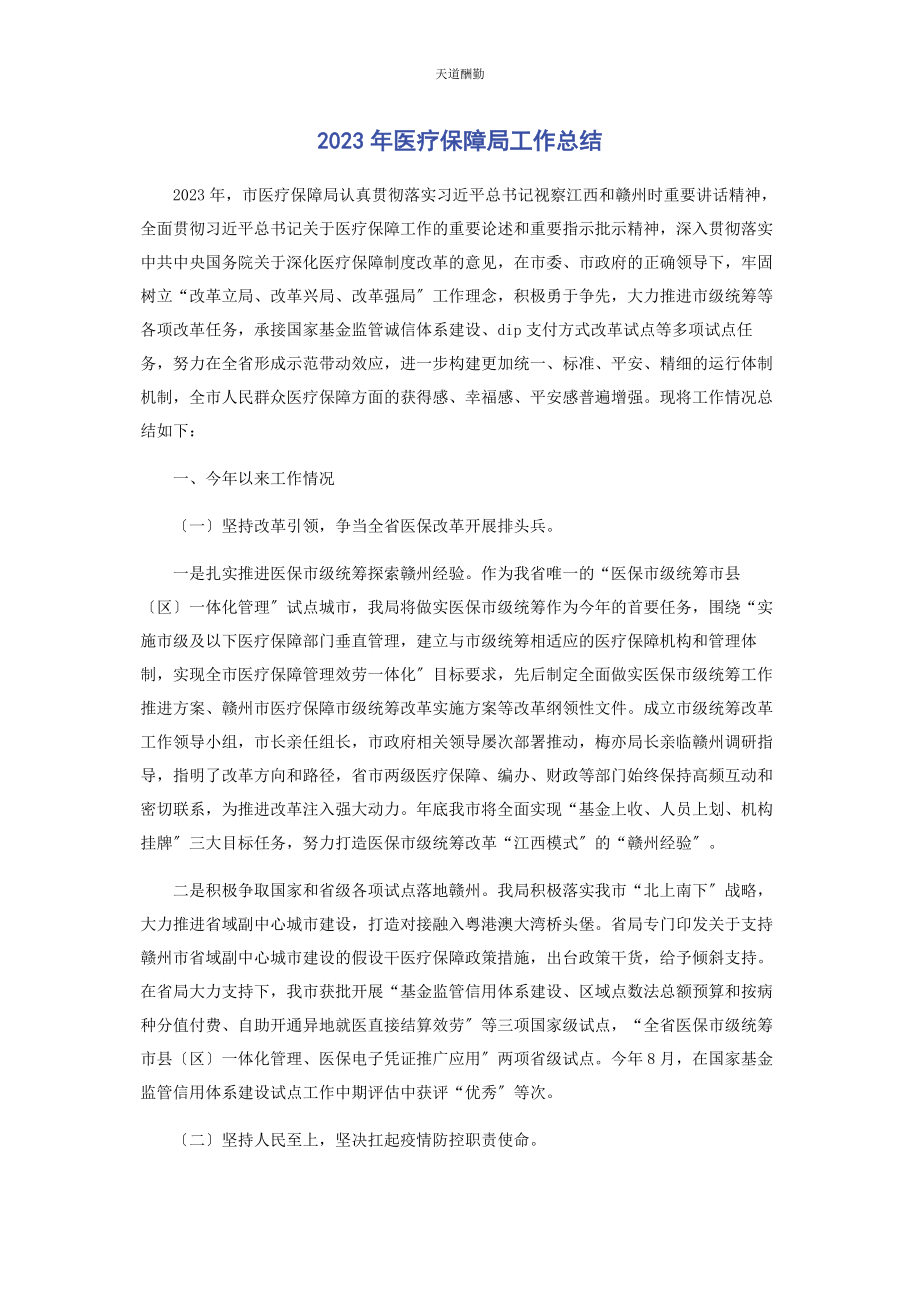 2023年医疗保障局工作总结范文.docx_第1页