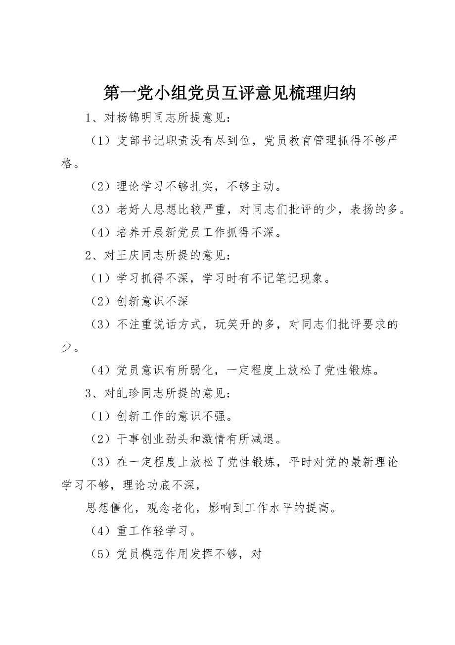 2023年第一党小组党员互评意见梳理归纳新编.docx_第1页