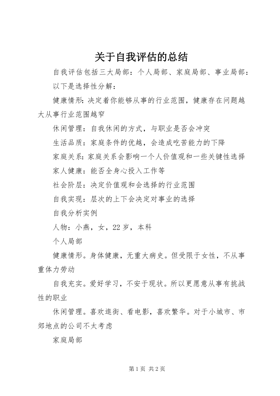 2023年自我评估的总结.docx_第1页