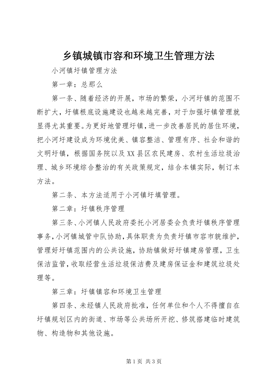 2023年乡镇城镇市容和环境卫生管理办法.docx_第1页