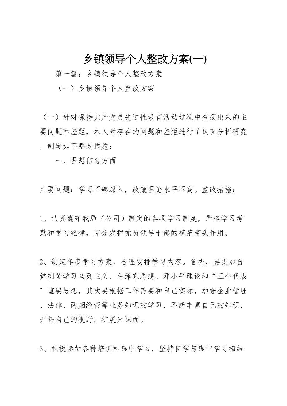 2023年乡镇领导个人整改方案2.doc_第1页