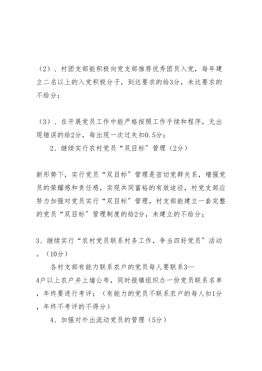 2023年关于在农村党支部中实行创建五个好村党组织责任制党建工作百分考核的方案 2.doc_第3页